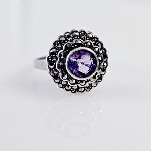 Vintage Amethyst and Marcasite Ring Size 8 1/2
